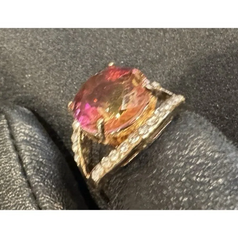 NEW Fashion CZ Moissanite Pink Amber Gold Ring Women 18 US 8